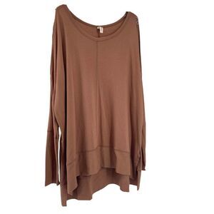 Wishlist Cold Shoulder Tunic Brown Long Sleeve Boat Neck Casual Basic Size M Top